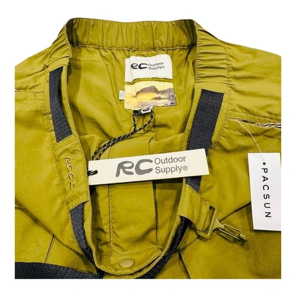 RCOS Outdoor Supply Cargo Shorts Men's Size 32 Green Belted Multi Pocket Nylon